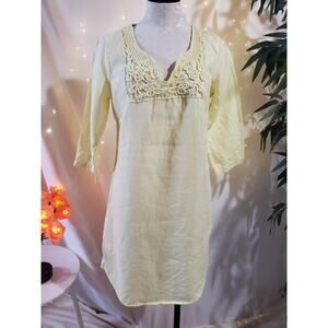 Malvin Hamburg Germany 100% Linen Light Yellow Embroidered Dress Womens 8